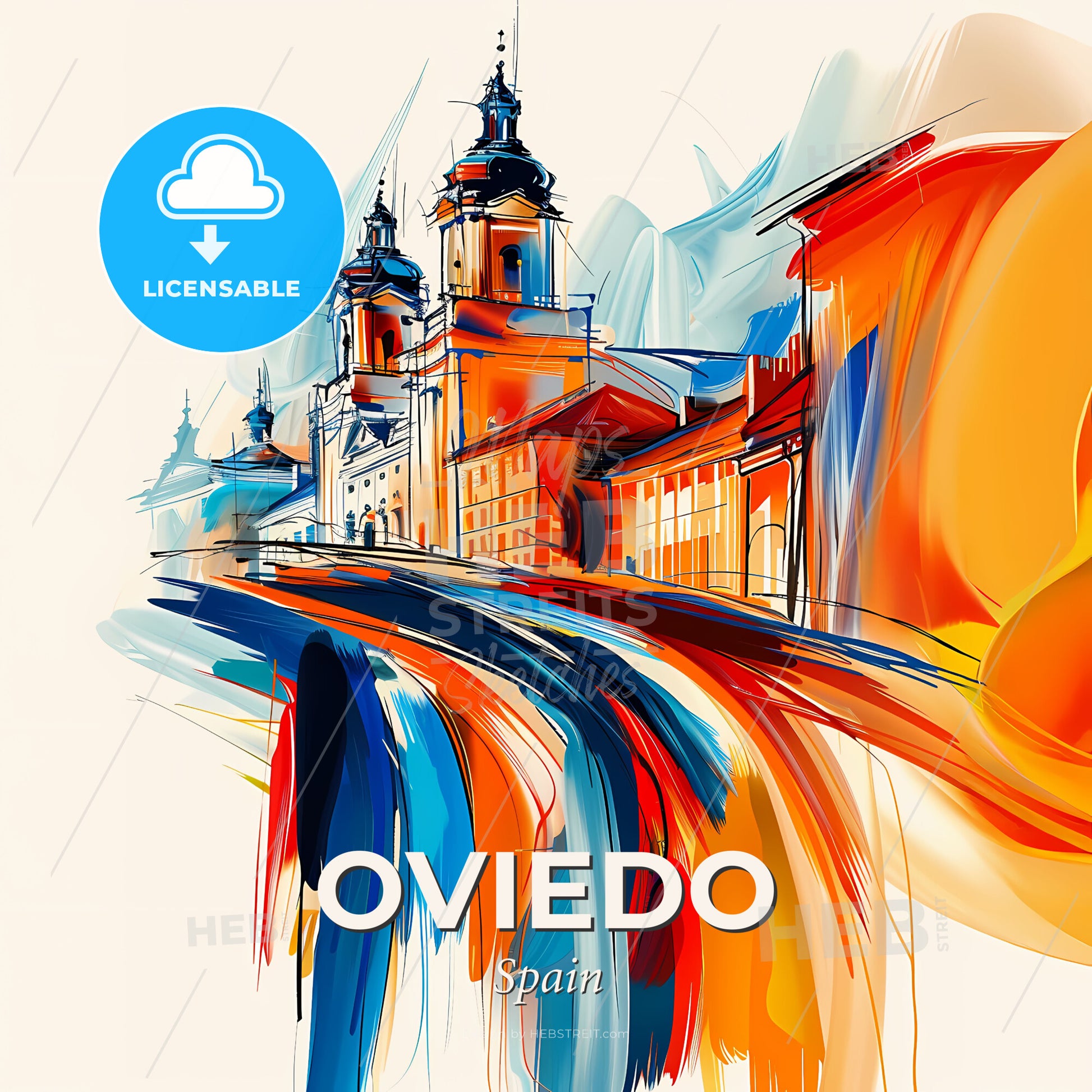 Vibrant Oviedo, Spain - A Painting Of A Building - Square format print template