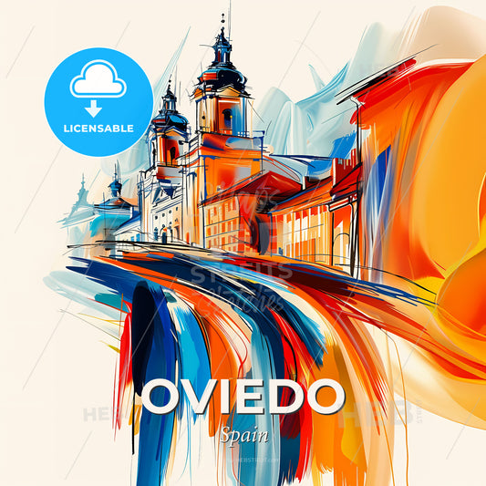 Vibrant Oviedo, Spain - A Painting Of A Building - Square format print template