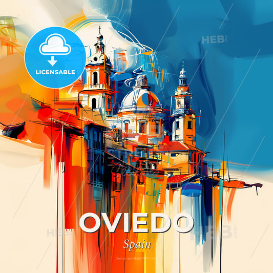 Vibrant Oviedo, Spain - A Painting Of A Building With A Dome And Towers - Square format print template