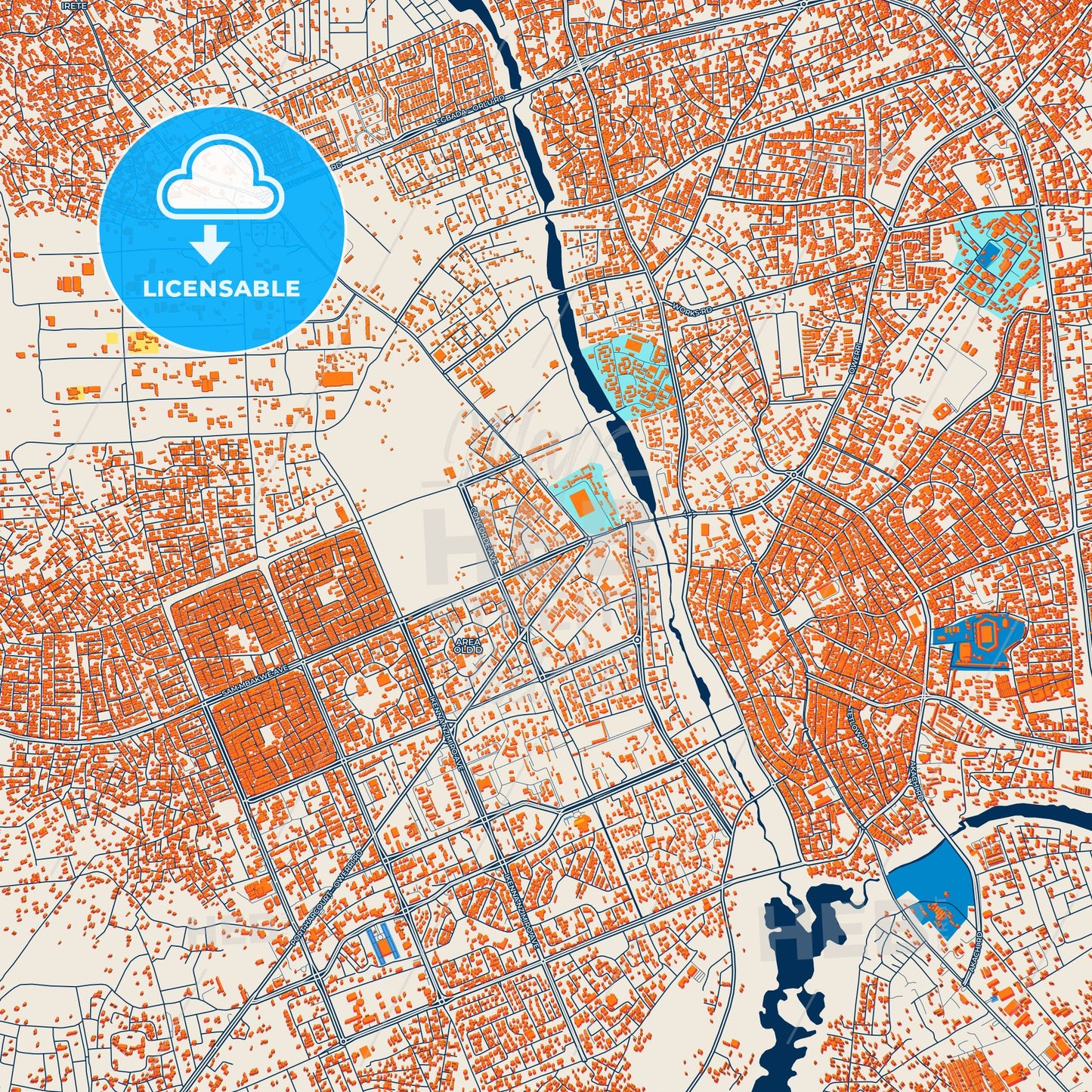 Colorful Owerri Street Map with Labels and Buildings