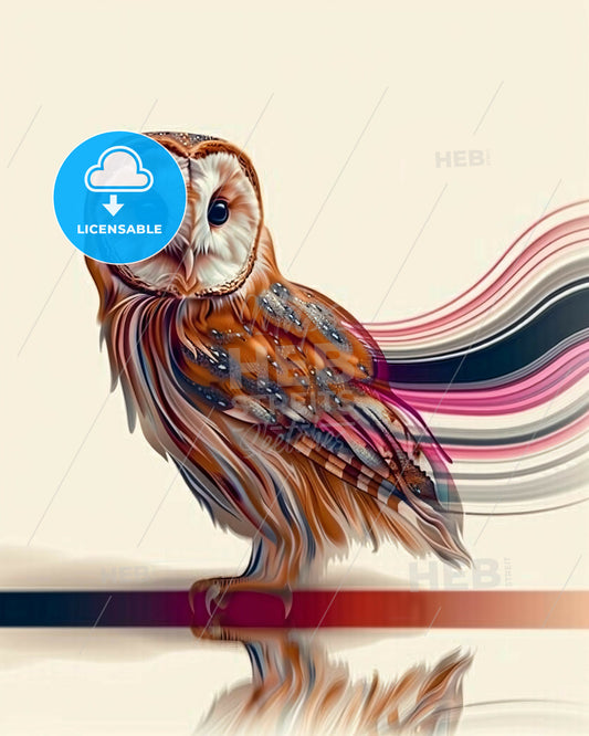 Serene Owl Silhouette on Beige - A colorful owl standing on a stick