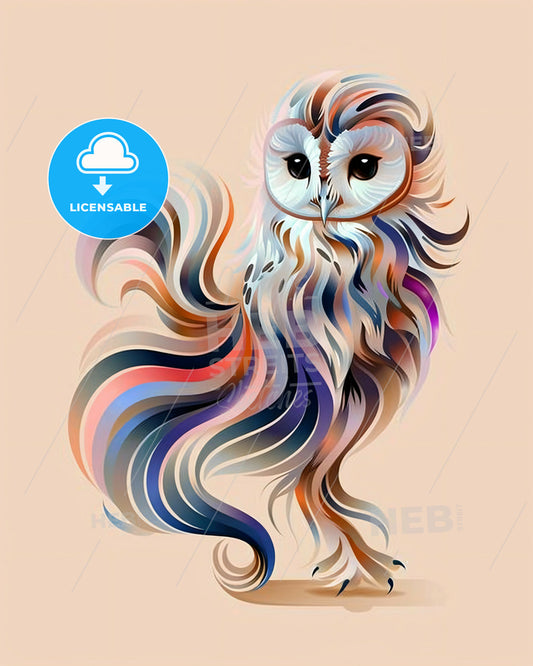Owl Line Art Poster: Minimalist Hues - A colorful owl with long tail