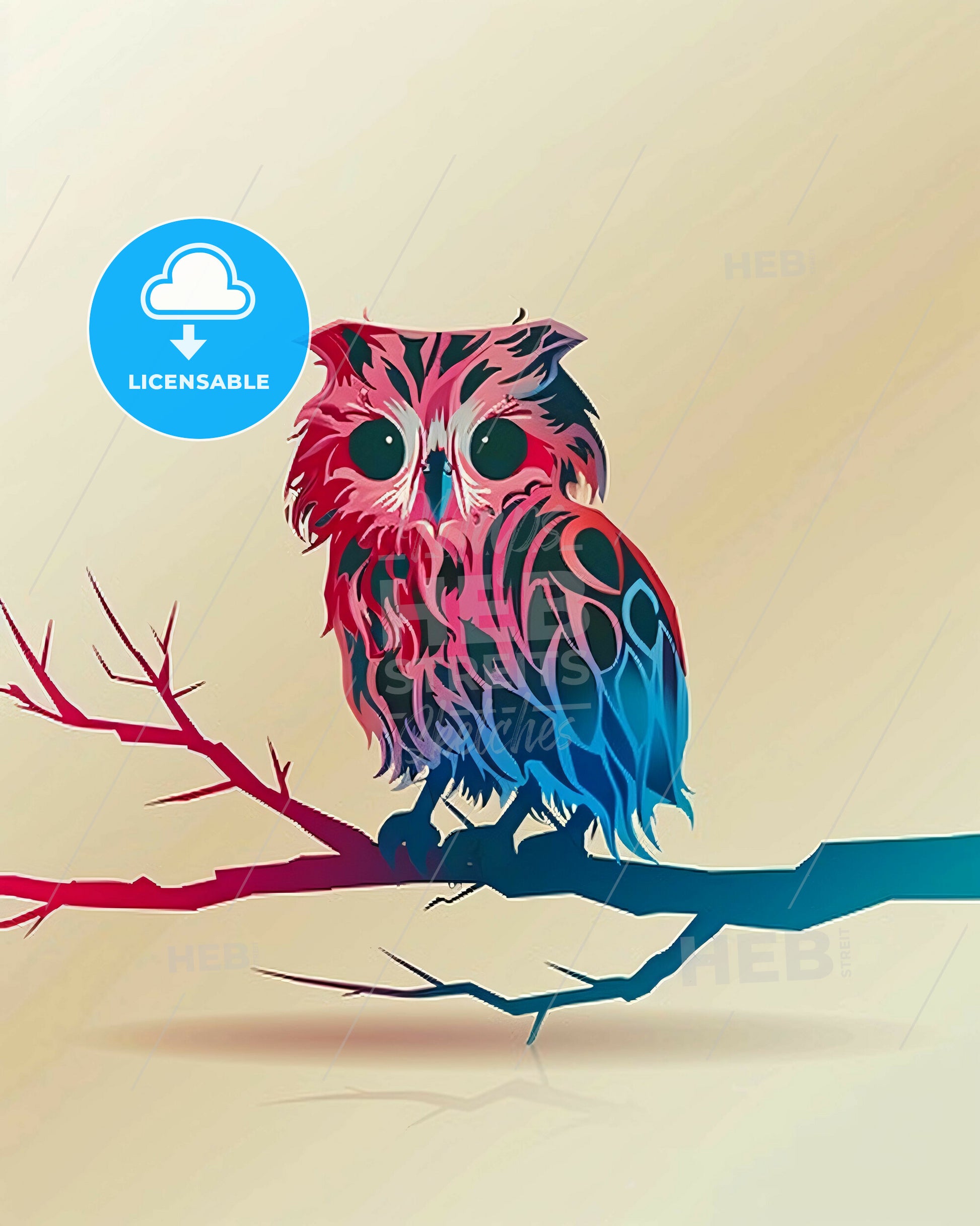 Minimalist Owl Line Art in Earth Tones - A colorful owl on a branch