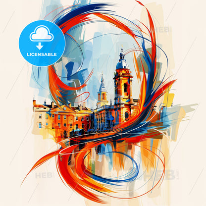 Vibrant Oxford, England - A Painting Of A Building With A Colorful Swirl