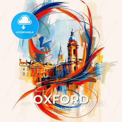 Vibrant Oxford, England - A Painting Of A Building With A Colorful Swirl - Square format print template