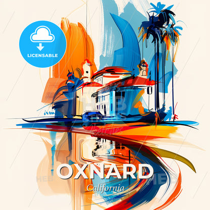 Vibrant Oxnard, California - A Painting Of A Building And Palm Trees - Square format print template