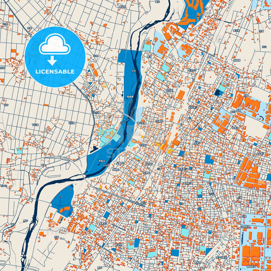 Colorful Oyama Street Map with Labels and Buildings