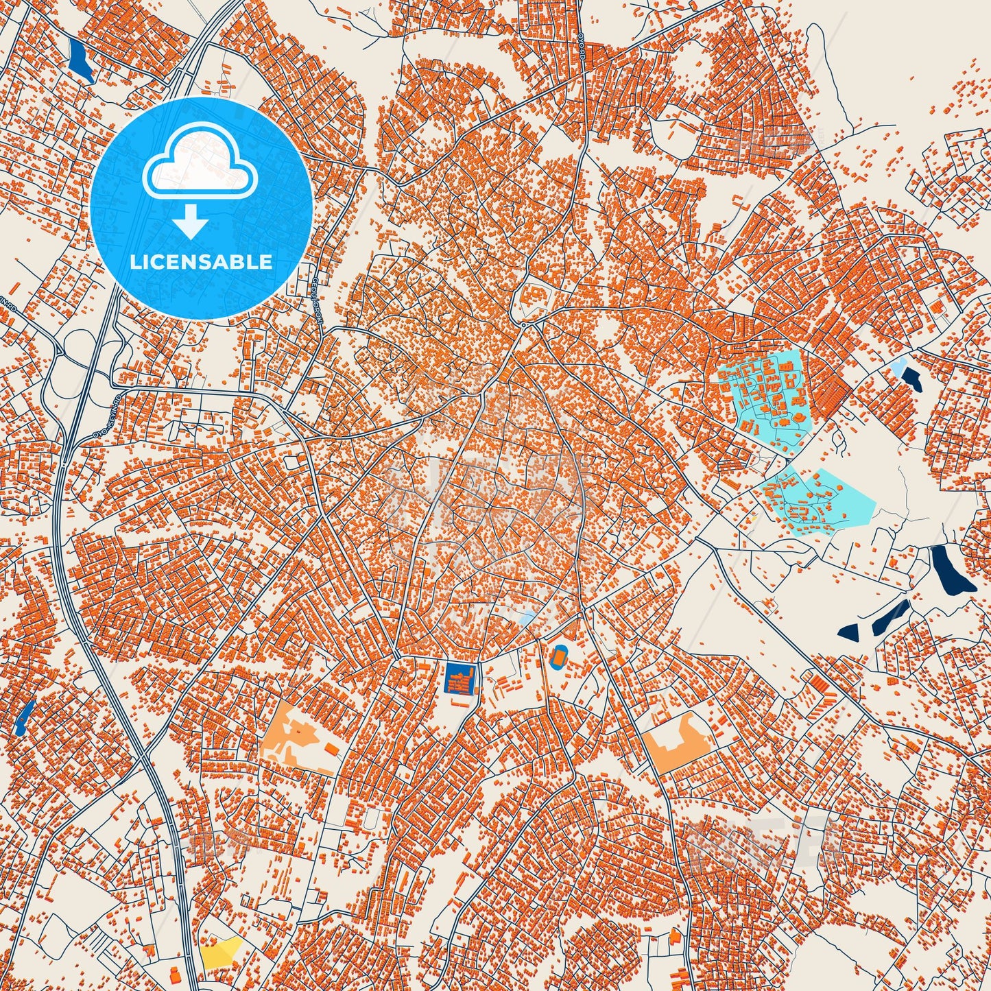 Colorful Oyo Street Map with Labels and Buildings