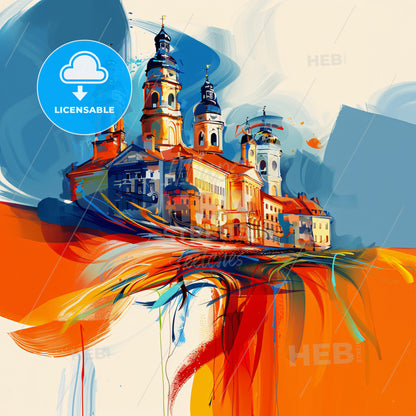 Vibrant Paderborn, Germany - A Painting Of A Building With Towers