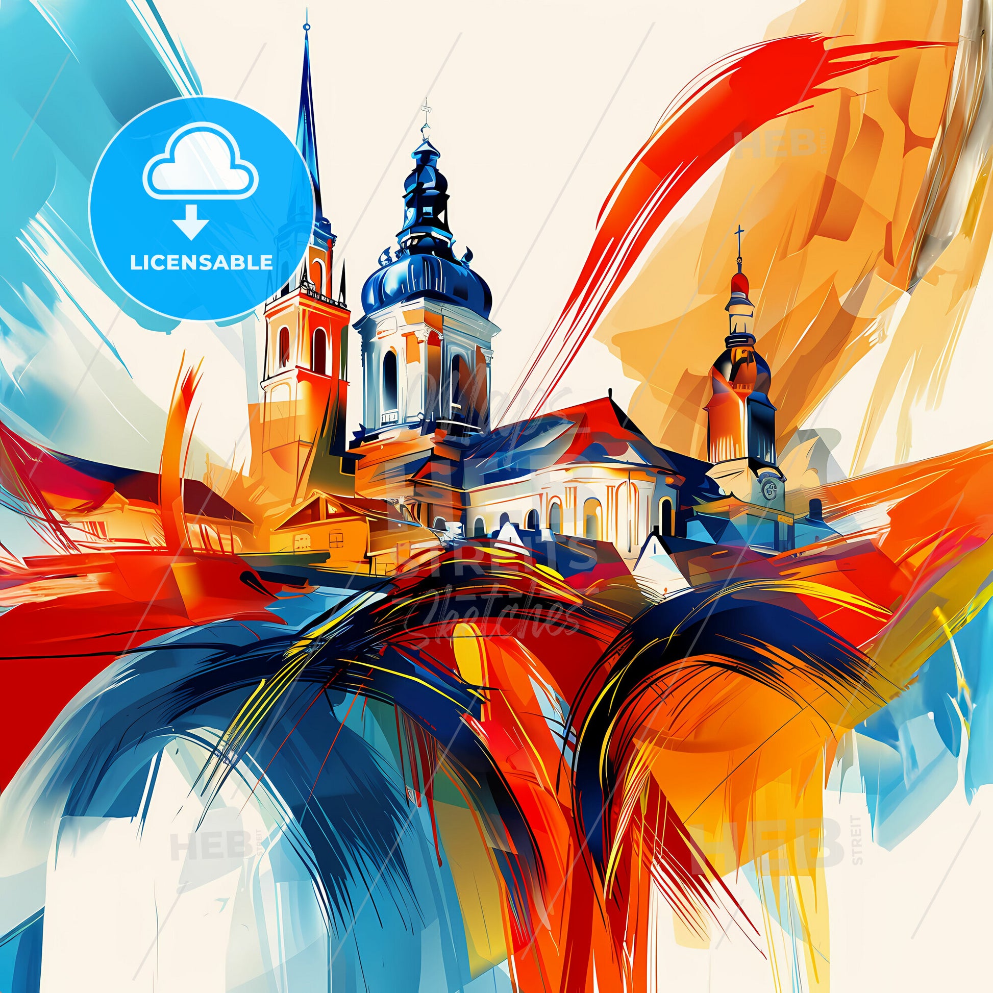 Vibrant Paderborn, Germany - A Painting Of A Building With Towers And Spires