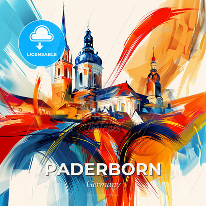 Vibrant Paderborn, Germany - A Painting Of A Building With Towers And Spires - Square format print template