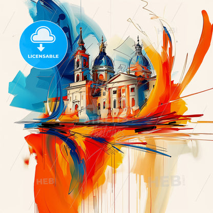 Vibrant Padova , Italy - A Painting Of A Building With Blue And Orange Paint