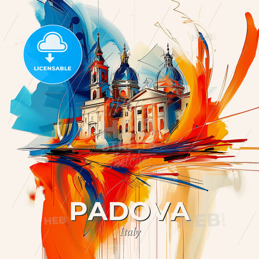 Vibrant Padova , Italy - A Painting Of A Building With Blue And Orange Paint - Square format print template