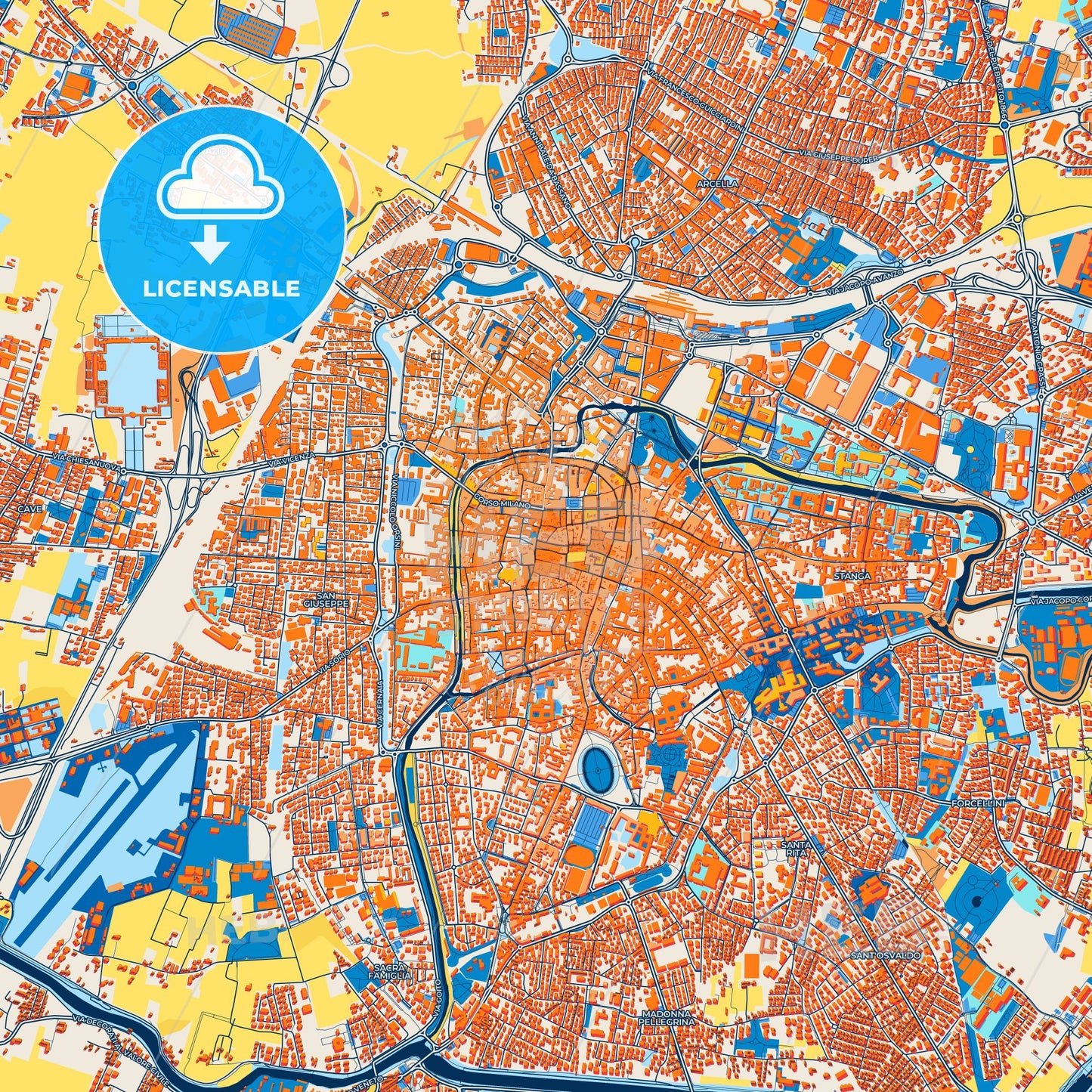 Colorful Padua Street Map with Labels and Buildings
