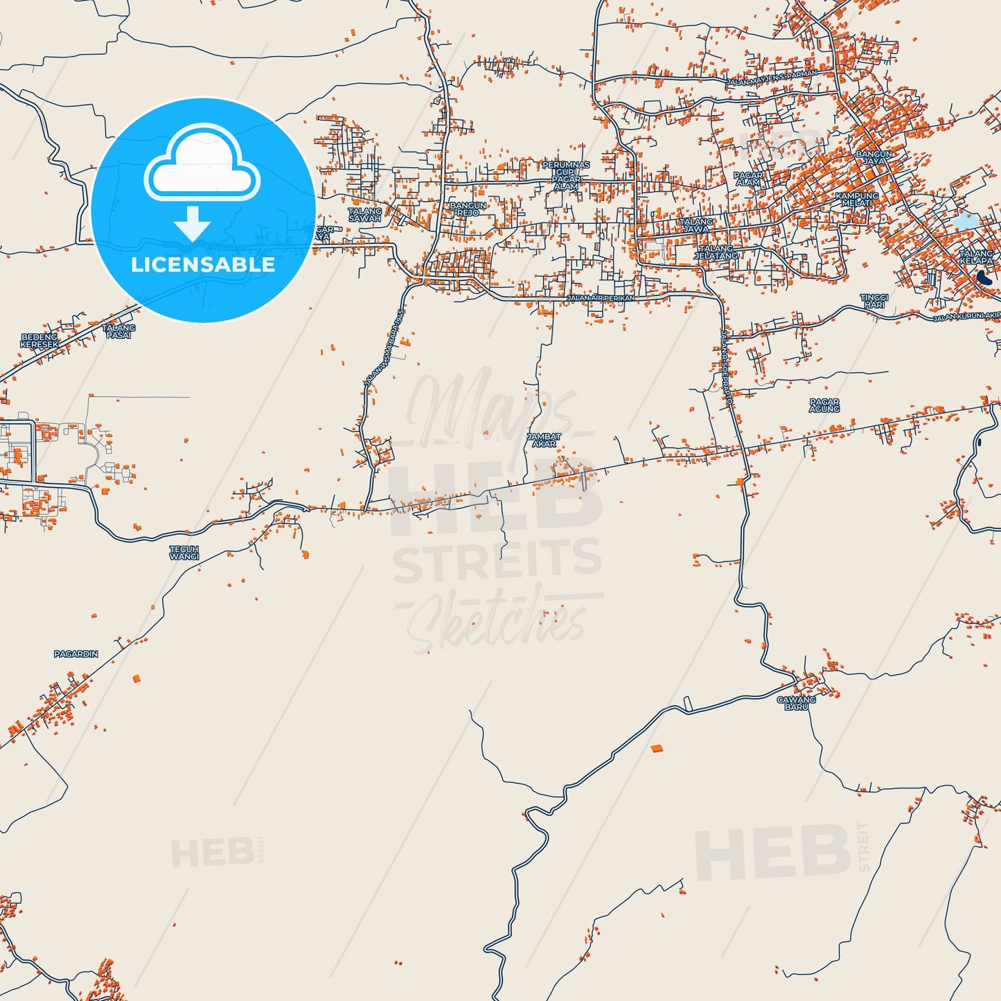 Colorful Pagar Alam Street Map with Labels and Buildings