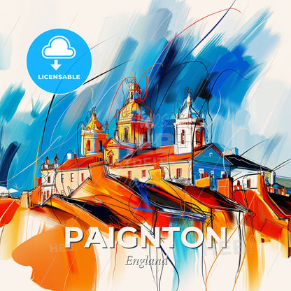 Vibrant Paignton, England - A Painting Of A Building - Square format print template