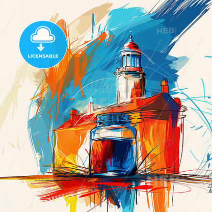 Vibrant Paignton, England - A Painting Of A Building And A Jar