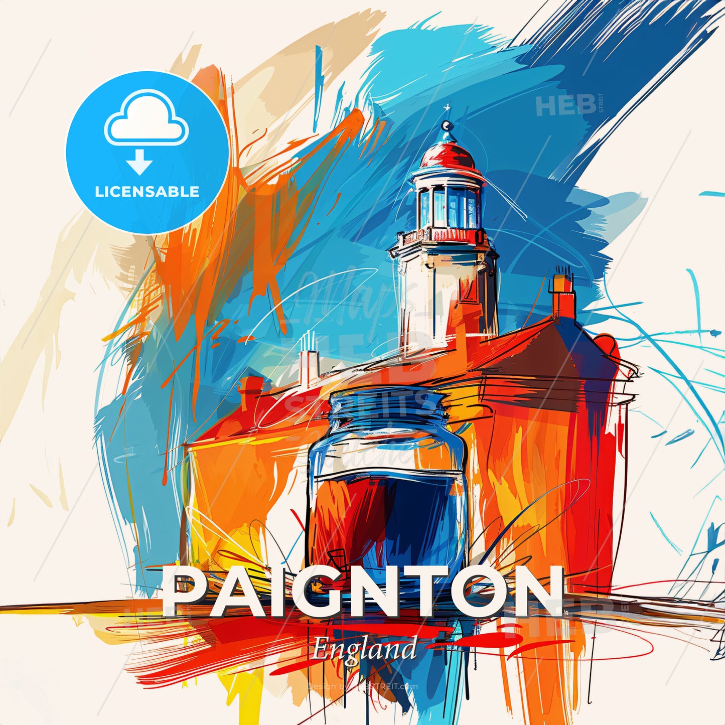 Vibrant Paignton, England - A Painting Of A Building And A Jar - Square format print template