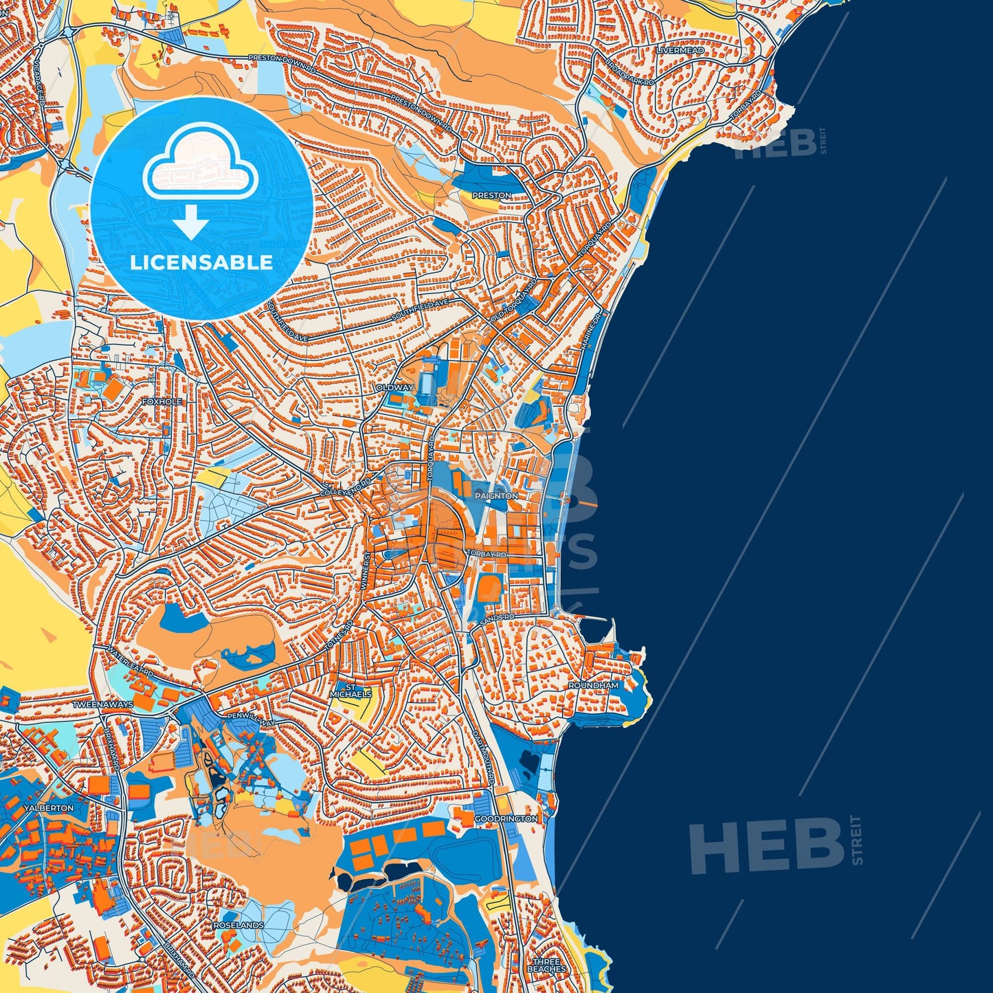 Colorful Paignton Street Map with Labels and Buildings