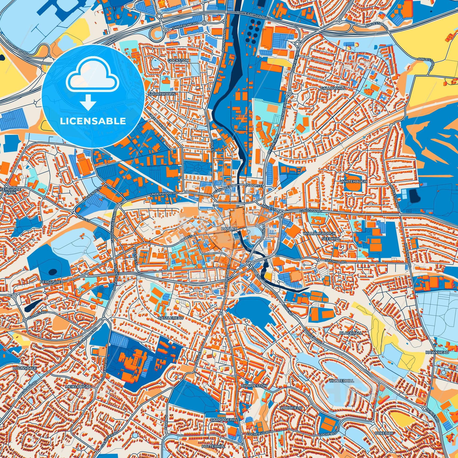 Colorful Paisley Street Map with Labels and Buildings