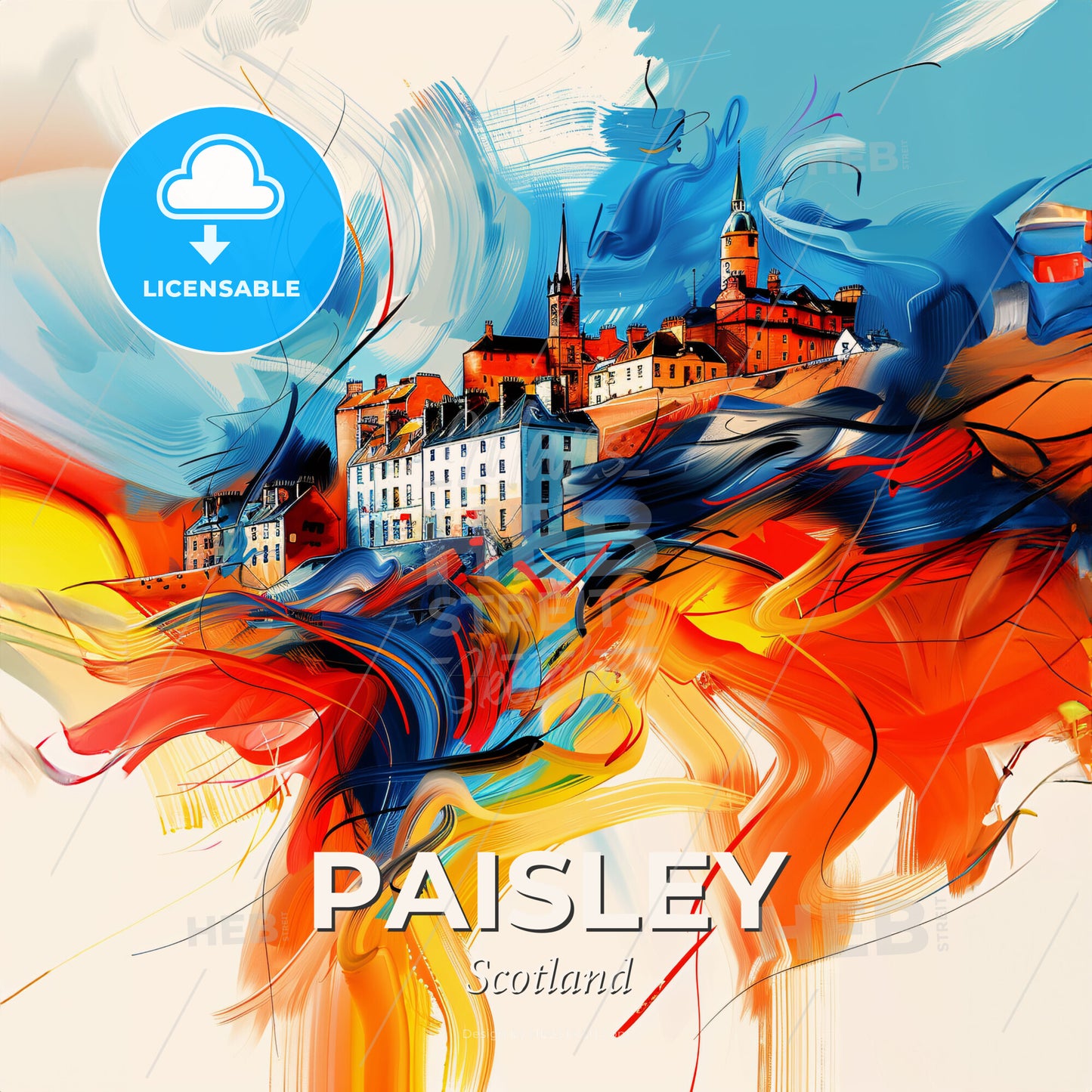 Vibrant Paisley, Scotland - A Colorful Painting Of A City - Square format print template