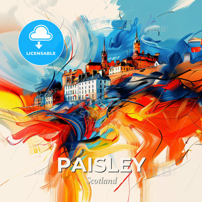 Vibrant Paisley, Scotland - A Colorful Painting Of A City - Square format print template