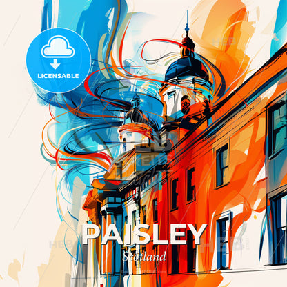 Vibrant Paisley, Scotland - A Painting Of A Building With A Colorful Design - Square format print template