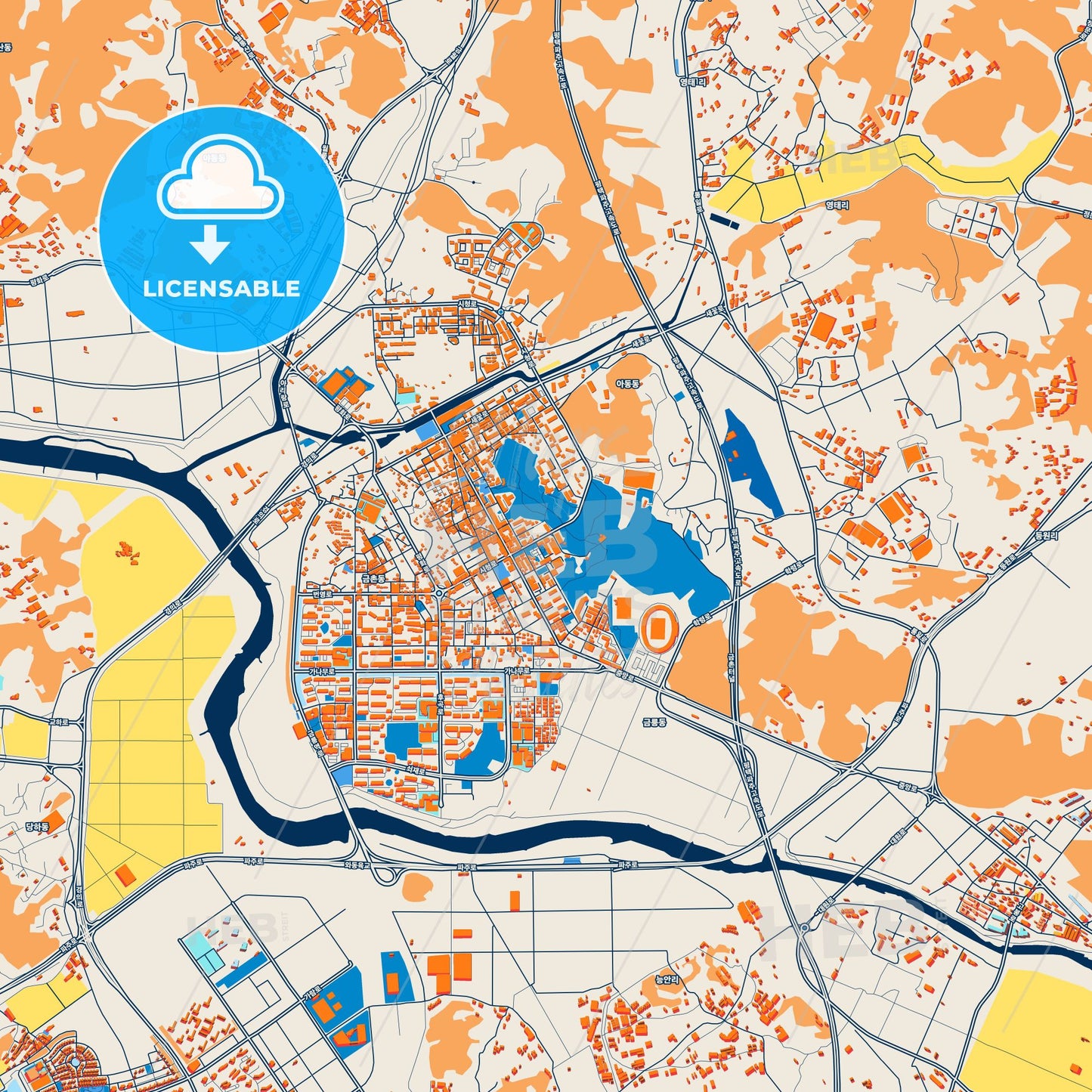 Colorful Paju Street Map with Labels and Buildings
