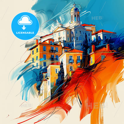 Vibrant Palaio Faliro, Greece - A Painting Of A Building On A Hill