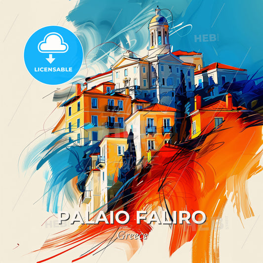 Vibrant Palaio Faliro, Greece - A Painting Of A Building On A Hill - Square format print template