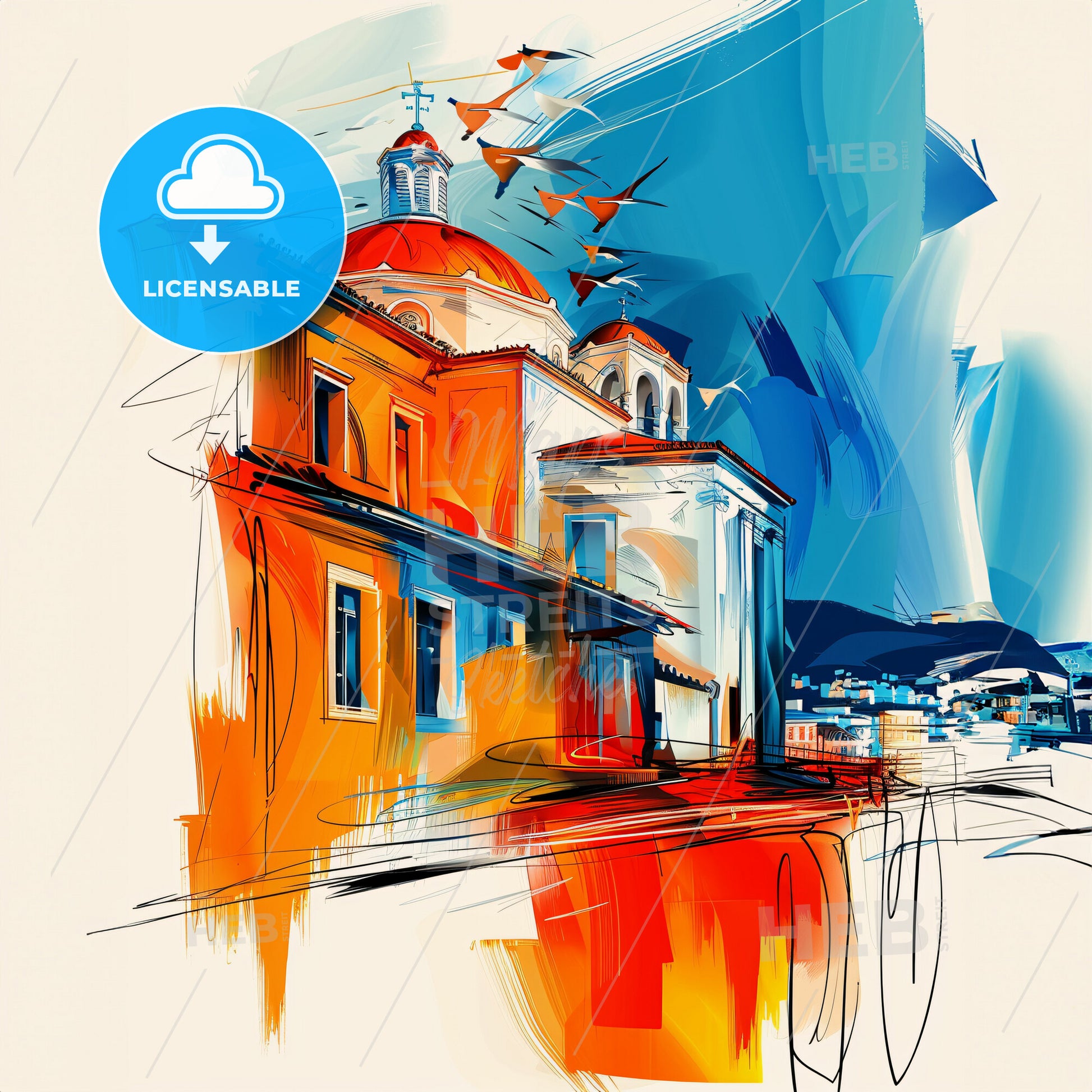 Vibrant Palaio Faliro, Greece - A Painting Of A Building