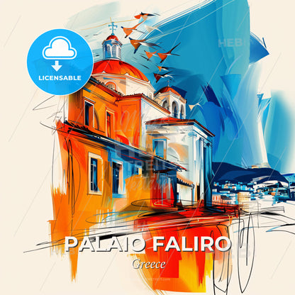 Vibrant Palaio Faliro, Greece - A Painting Of A Building - Square format print template