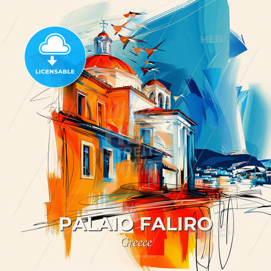 Vibrant Palaio Faliro, Greece - A Painting Of A Building - Square format print template
