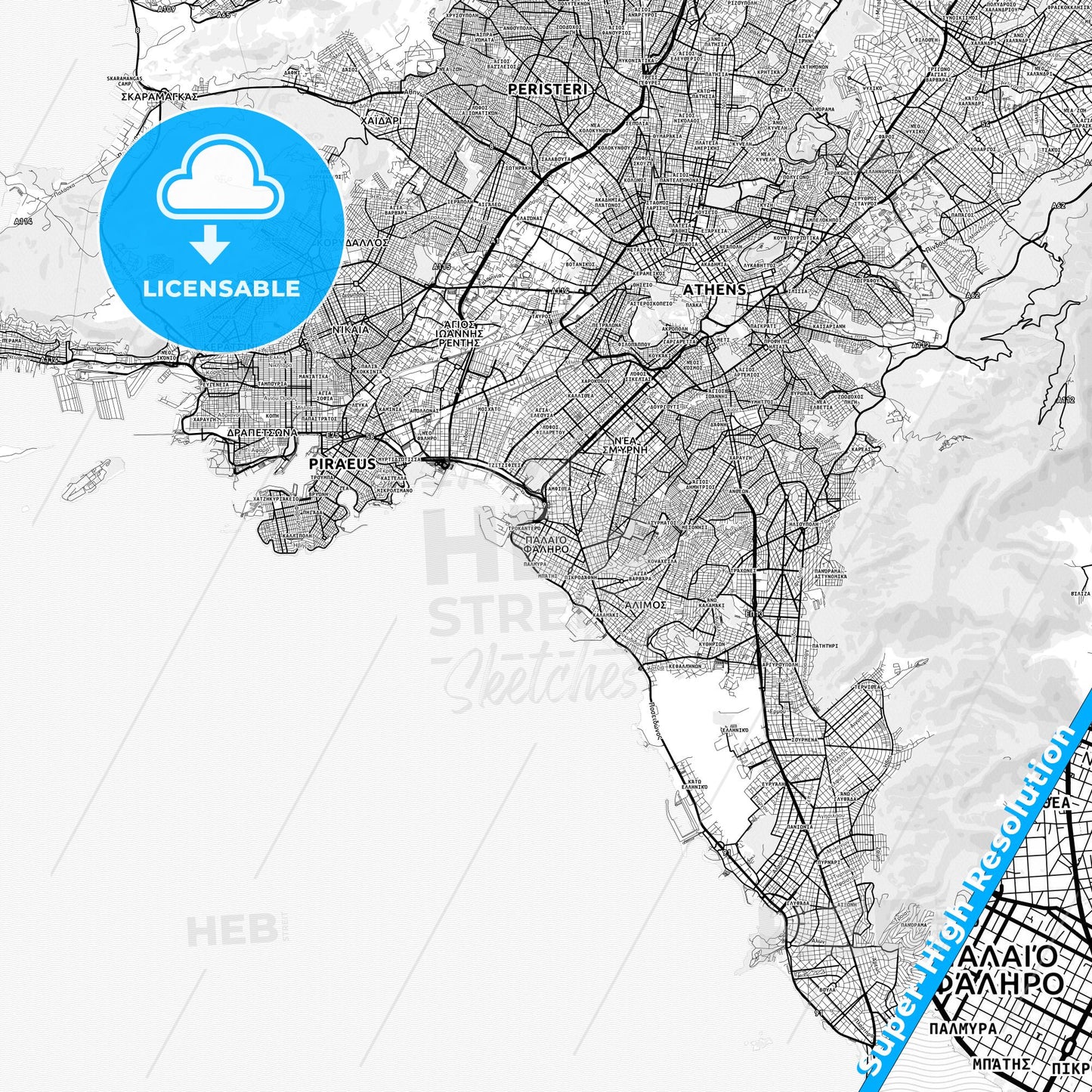 Palaio Faliro, Greece light map with streetnames, citynames and districts