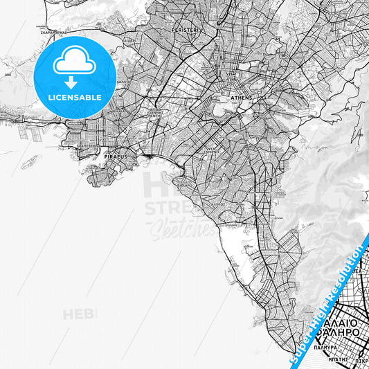Palaio Faliro, Greece light map with streetnames, citynames and districts