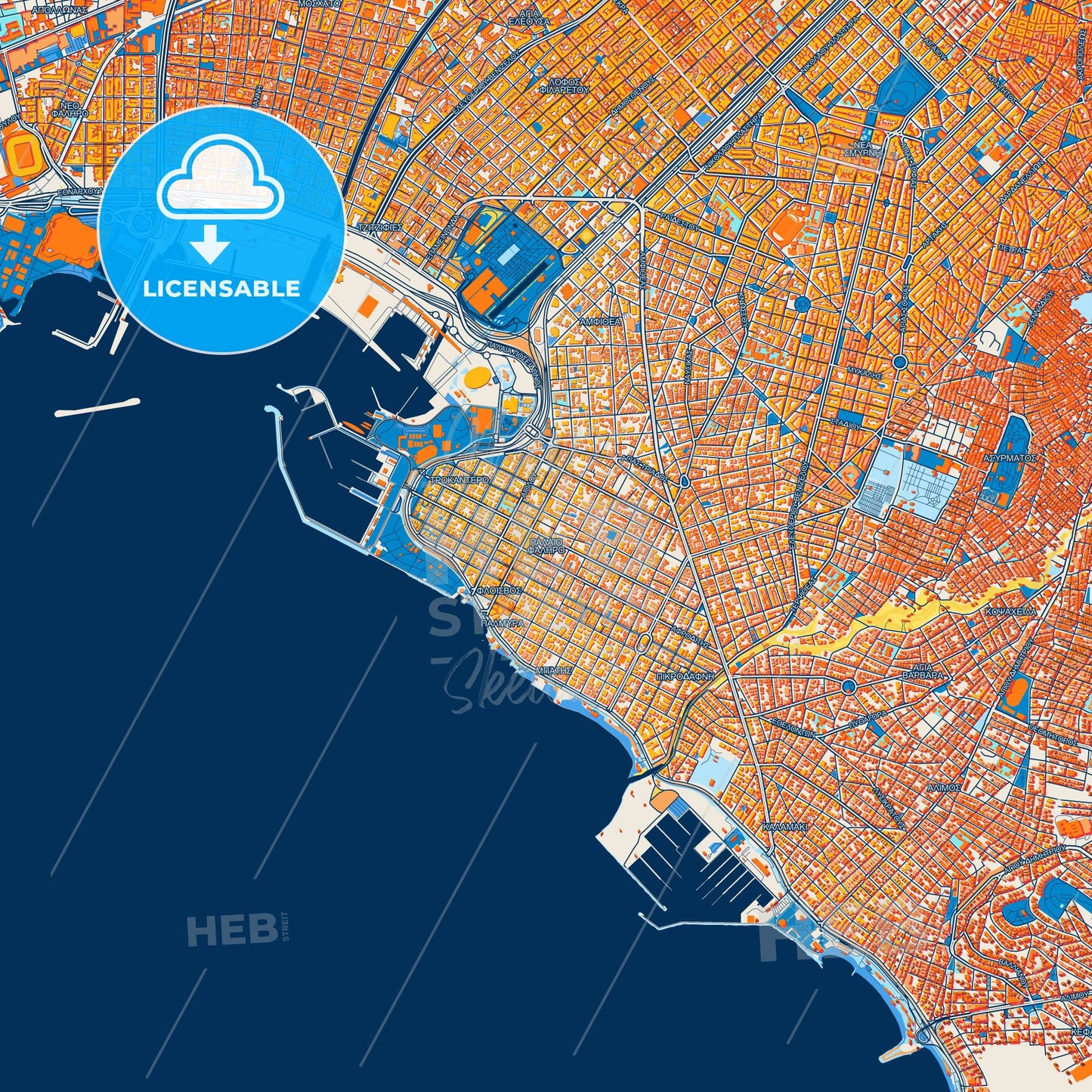 Colorful Palaio Faliro Street Map with Labels and Buildings