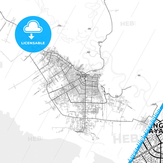 Palangka Raya, Indonesia light map with streetnames, citynames and districts