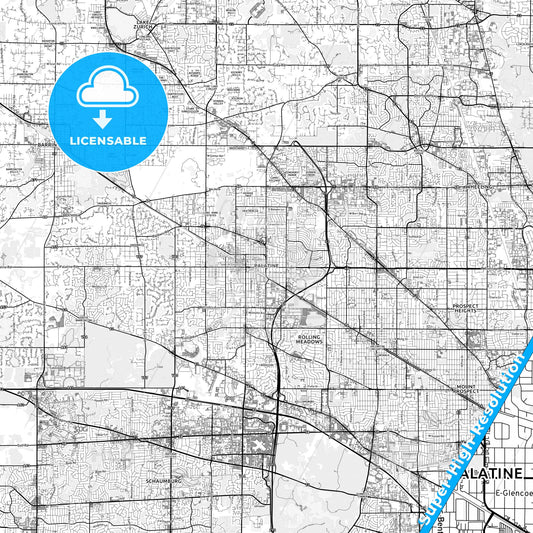 Palatine, Illinois light map with streetnames, citynames and districts