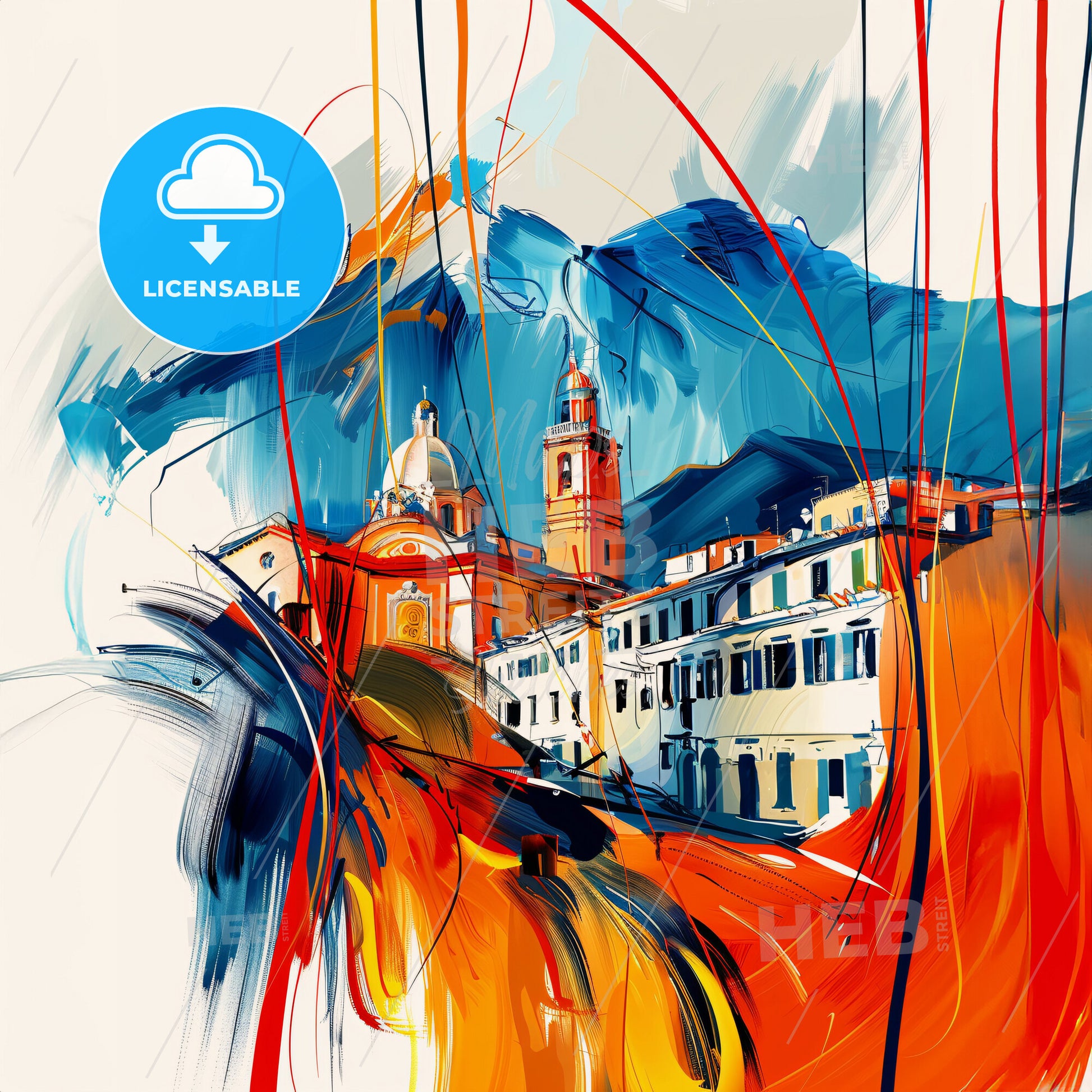 Vibrant Palermo , Italy - A Painting Of A Building With A Dome And A Mountain In The Background