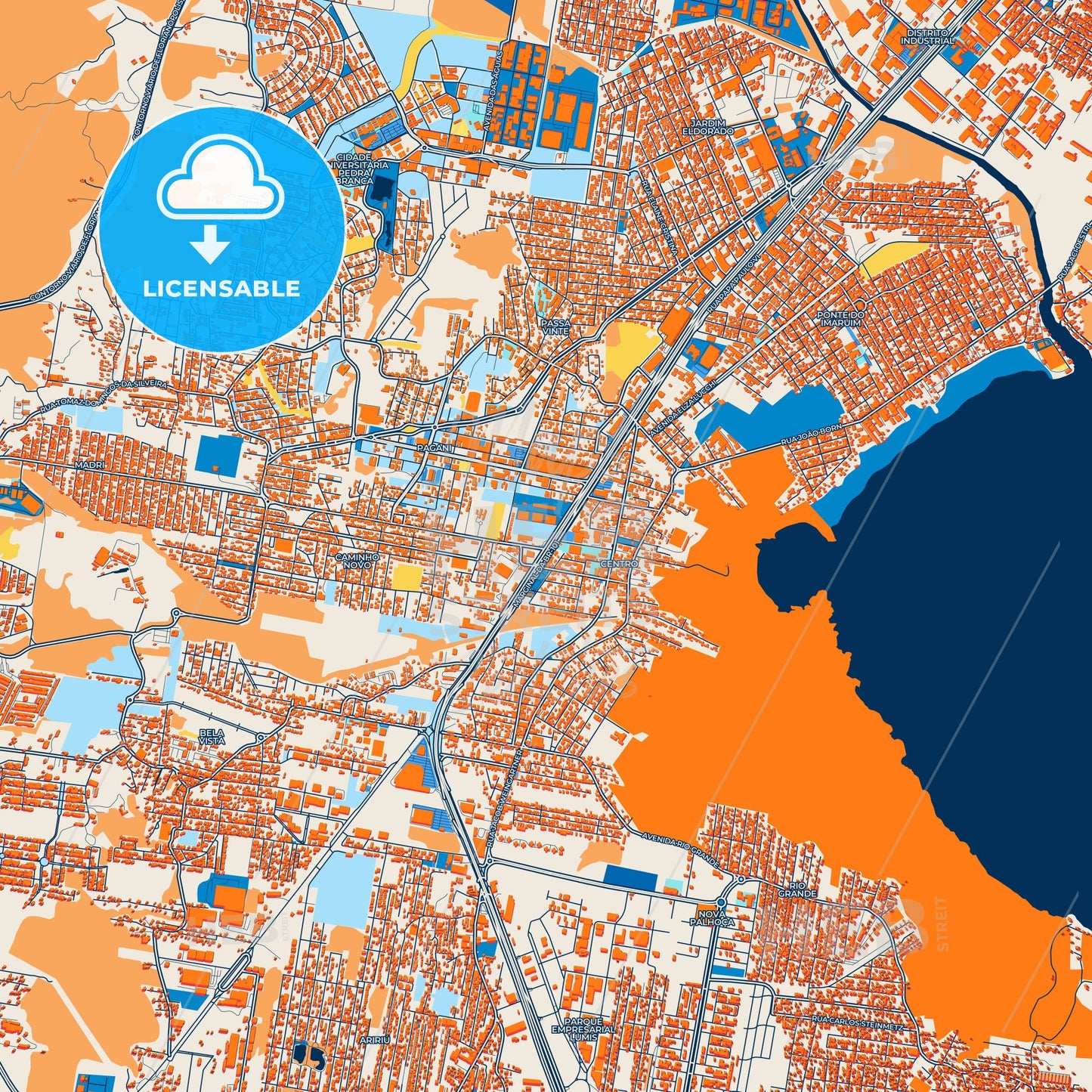 Colorful Palhoca Street Map with Labels and Buildings