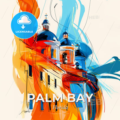 Vibrant Palm Bay, Florida - A Painting Of A Building With A Blue And Orange Roof - Square format print template