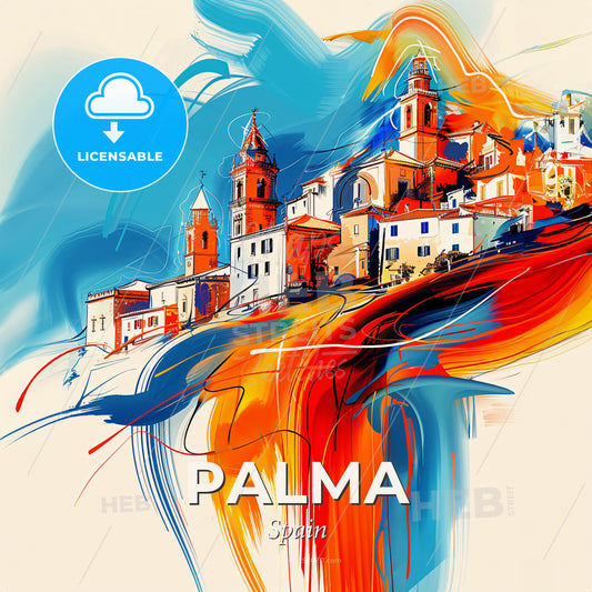 Vibrant Palma, Spain - A Colorful Painting Of A Town - Square format print template