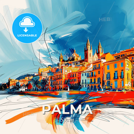 Vibrant Palma, Spain - A Colorful Cityscape With Buildings And Trees - Square format print template