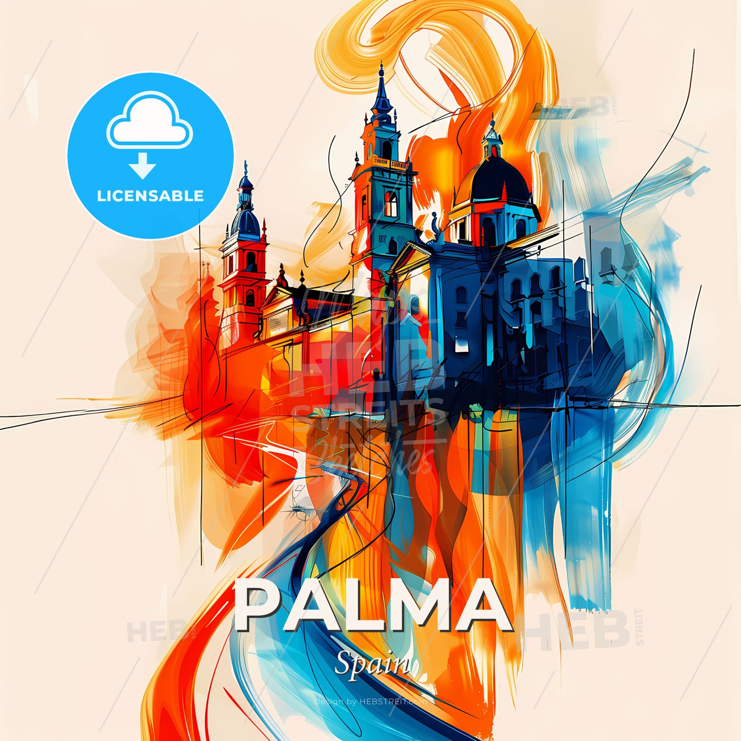 Vibrant Palma, Spain - A Painting Of A Building - Square format print template