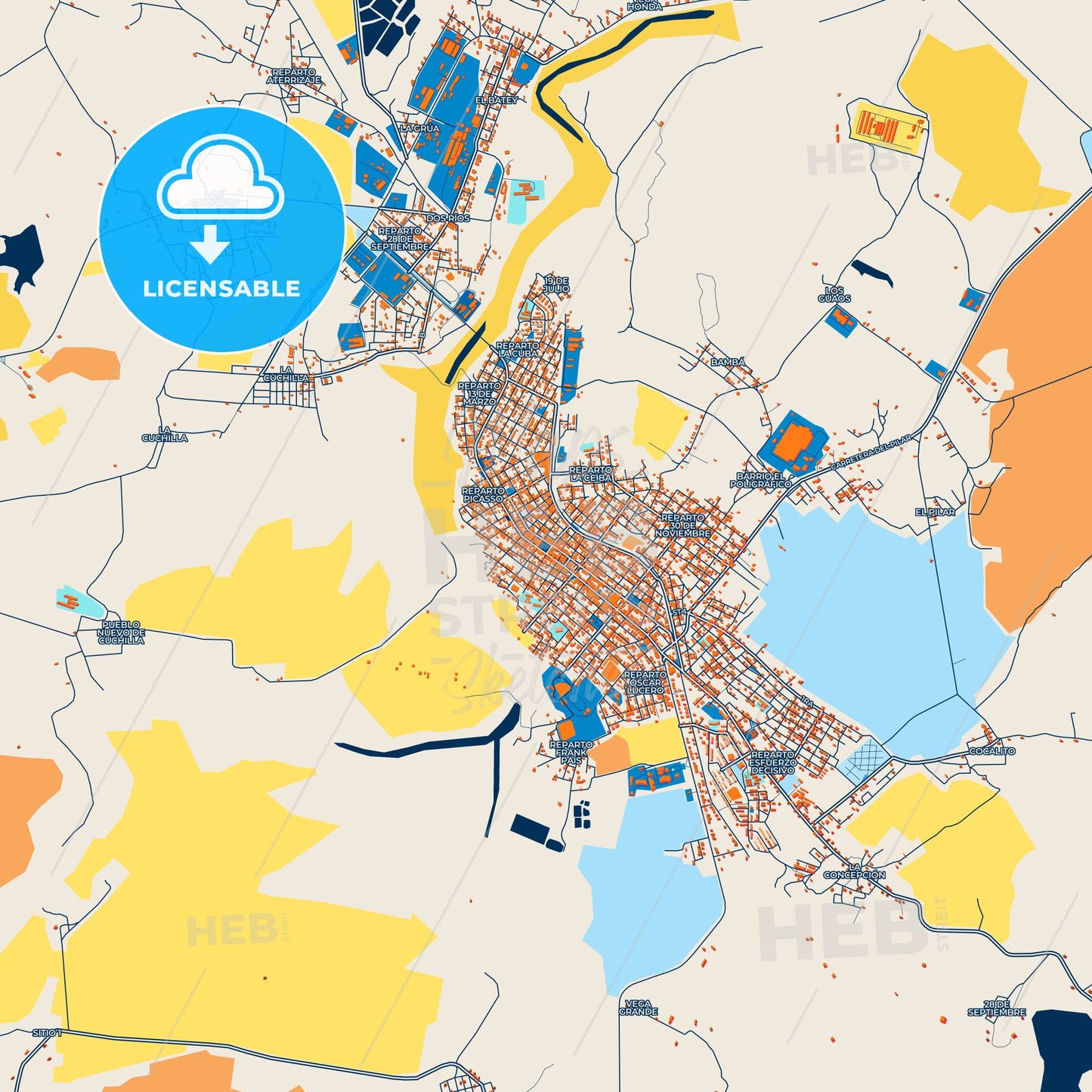 Colorful Palma Soriano Street Map with Labels and Buildings