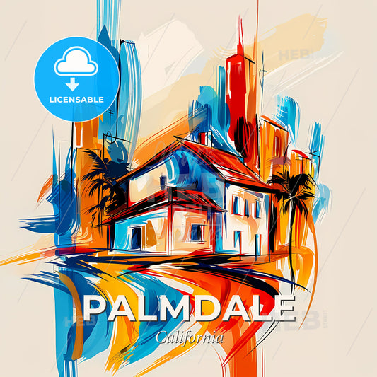 Vibrant Palmdale, California - A Painting Of A House And A City - Square format print template