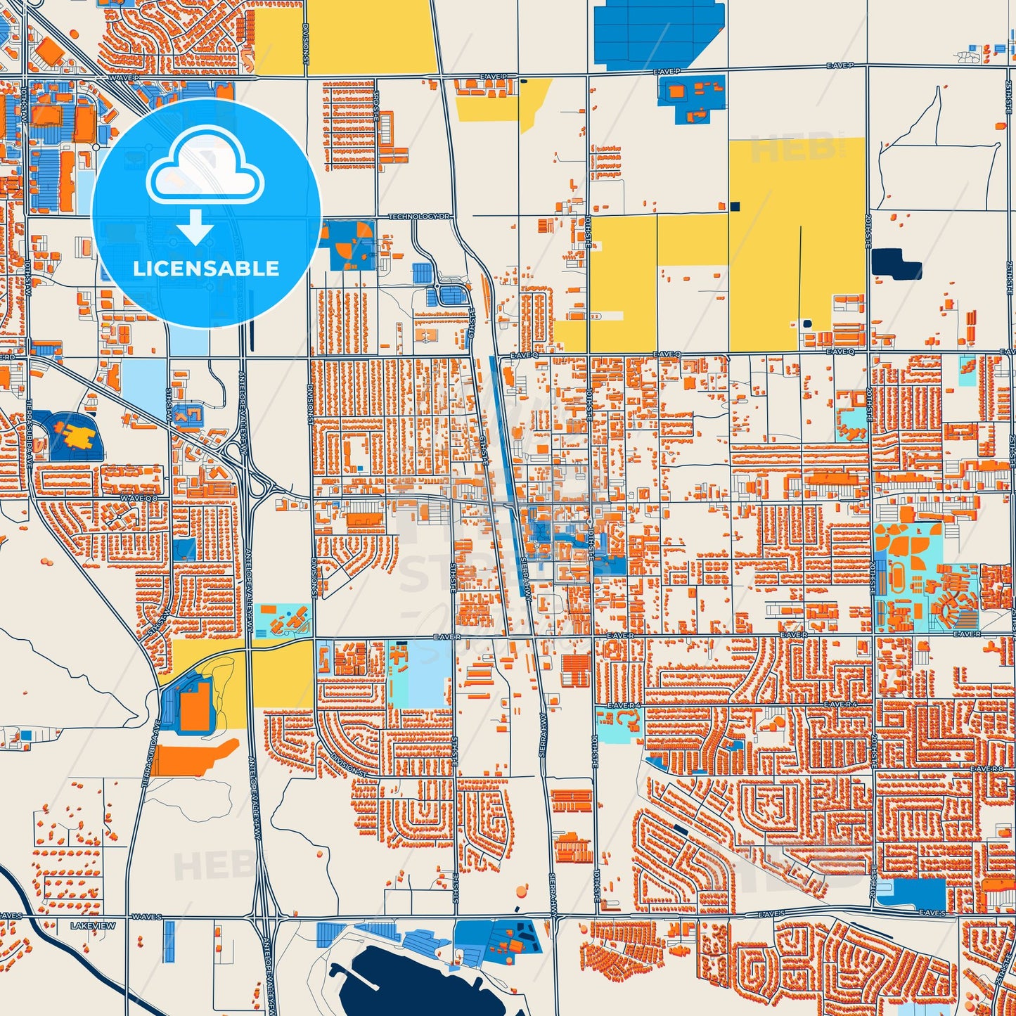 Colorful Palmdale Street Map with Labels and Buildings
