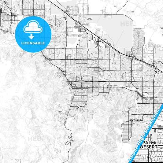 Palm Desert, California light map with streetnames, citynames and districts