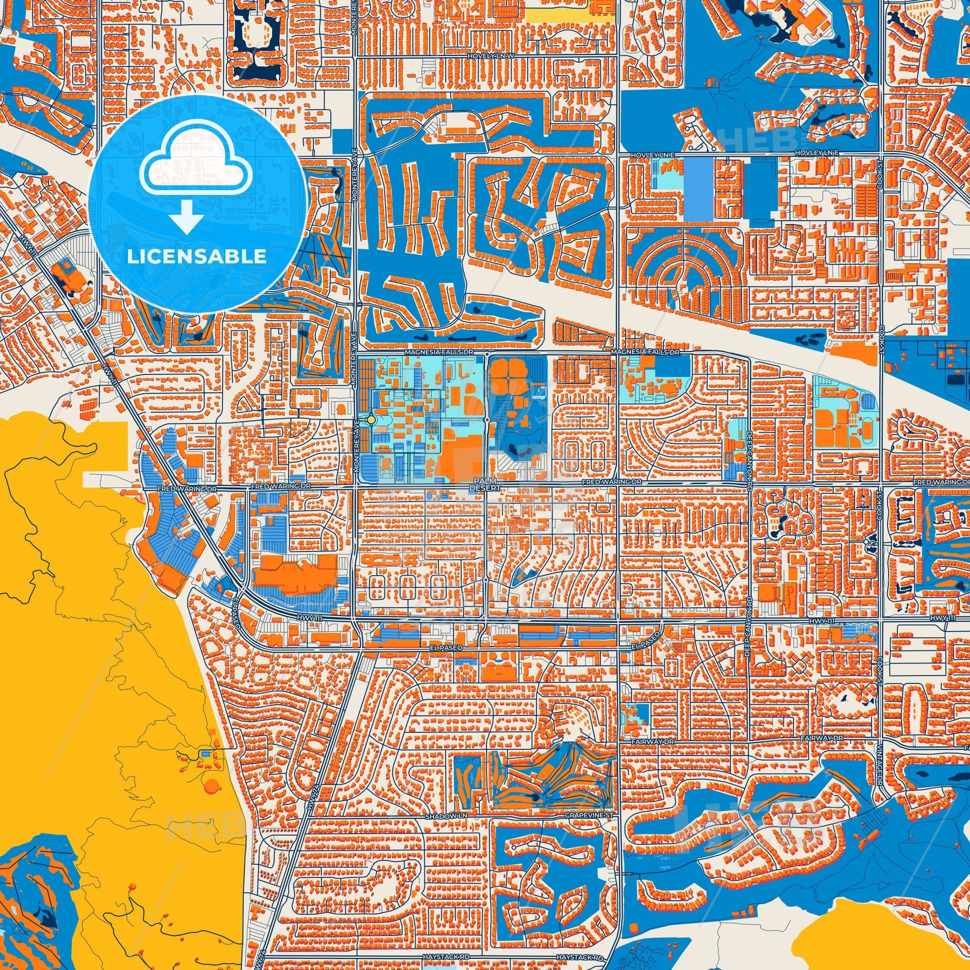 Colorful Palm Desert Street Map with Labels and Buildings