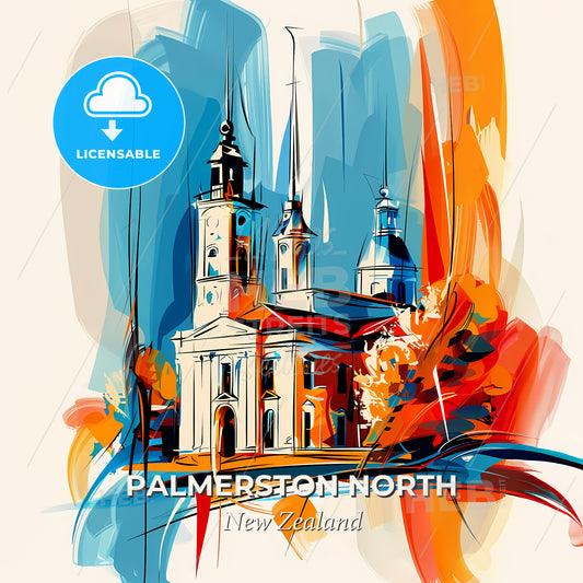 Vibrant Palmerston North, New Zealand - A Painting Of A Building - Square format print template